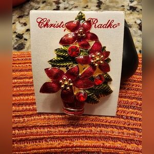 Christopher Radko Vintage Christmas Poinsettia Brooch Pin